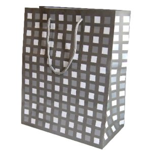 GIFTBAG SILVER/WHITE SQUARES