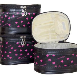 VANITY BAG BLACK W/HEARTS 3PCS 20X12CM
