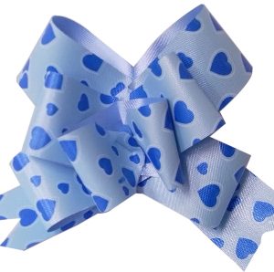 PULL BOW BLUE W/HEARTS 10 PCS 50X3CM