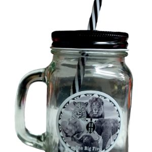 GLASS JAR W/HANDLE/LID/STRAW BIG 5