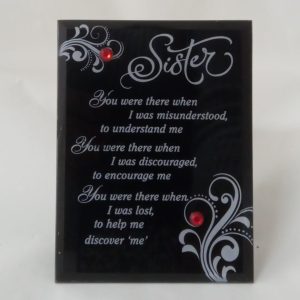 PLAQUE GLASS SISTER  BLACK 10X5.5CM