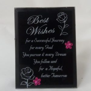 PLAQUE GLASS BEST WISHES BLACK 10X5.5CM
