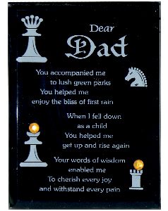 GLASS PLAQUE DEAR DAD BLACK 10X5.5CM