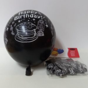 BALLOON BLACK H/B/DAY 12" 10PCS