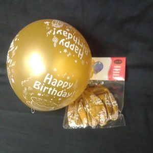 BALLOON GOLD H/B/DAY 12" 10PCS