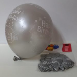 BALLOON SILVER H/B/DAY 12" 10PCS