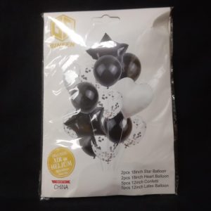 BALLOON BLACK/WT MIX 14PCS 12" & 18"
