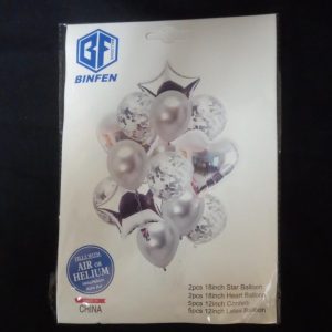 BALLOON SILVER/WT MIX 14PCS 12" & 18"