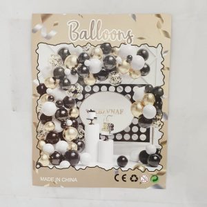 BALLOONS SET BLACK/WHITE/GOLD MIX 100PC