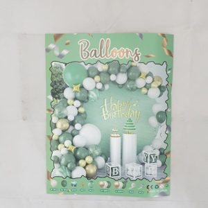 BALLOONS SET GREEN,WHITE/GOLD MIX 100PC