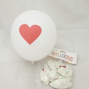 BALLOONS WITE W/RED HEARTS 12PCS