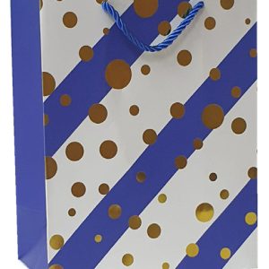 GIFTBAG BLUE/WT W/GOLD DOTS 23X18X10CM