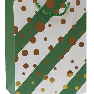 GIFTBAG GREEN/GOLD  W/DESIGN 23X18X10CM
