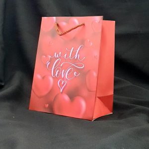 GIFTBAG RED W/RD/HEARTS 23X18X10CM