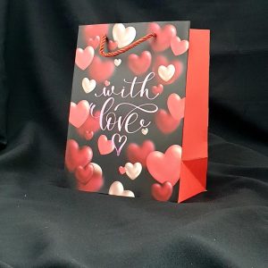 GIFTBAG BLACK W/COLOUR HEARTS 23X18X10CM