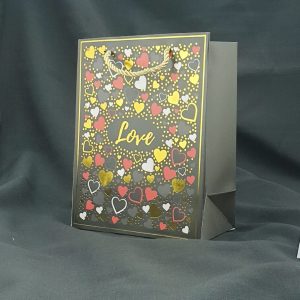 GIFTBAG BLACK W/M/COLOUR HEARTS 23X18X10