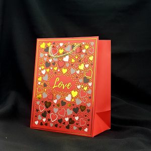 GIFTBAG RED W/M/COLOUR HEARTS 23X18X10