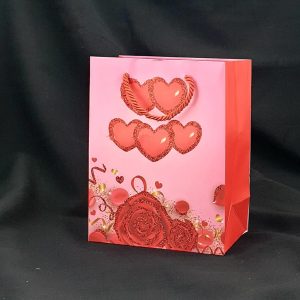 GIFTBAG PINK W/RED HEARTS 23X18X10CM