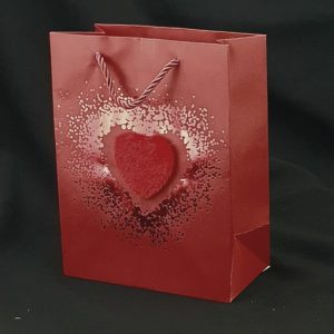 GIFTBAG DARK RED W/RED HEART 23X18X10CM