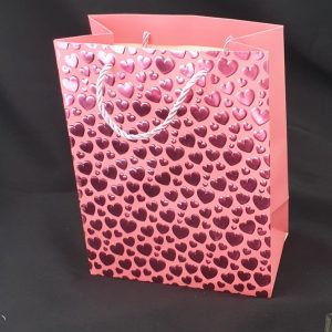 GIFTBAG PINK W/PINK HEARTS 32X26X12CM