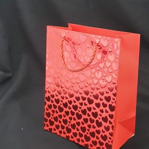 GIFTBAG RED W/RED HEARTS 32X26X12CM