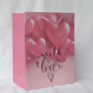 GIFTBAG PINK W/PINK HEARTS 32X26X12CM