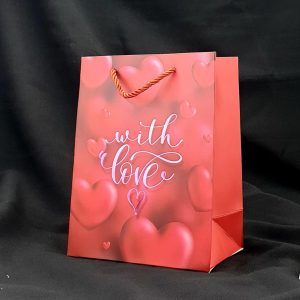 GIFTBAG RED W/RED HEARTS 32X26X12CM