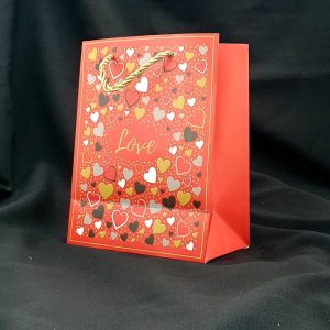 GIFTBAG RED W/M/COLOUR HEARTS 32X26X12