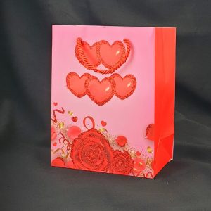 GIFTBAG PINK W/RED HEARTS 32X26X12CM
