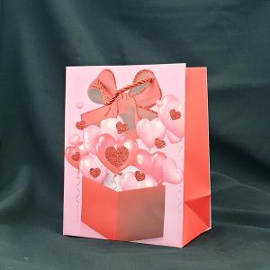 GIFTBAG PINK W/G-BOX/BOW 32X26X12CM