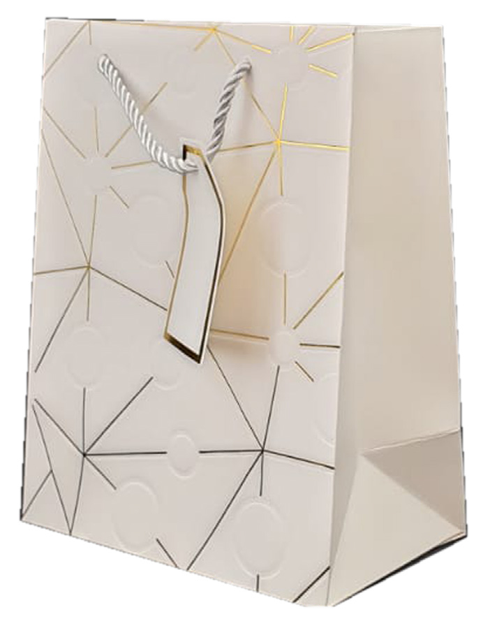 GIFTBAG WHITE W/G STAR/CIRCLE 32X26X12