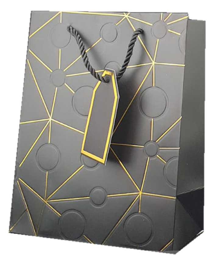 GIFTBAG SILVER W/STAR/CIRCLE 32X26X12CM