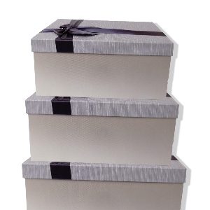 GIFTBOX GREY/BK W/BOW 3PCS 32.5X22X15CM