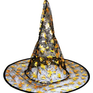 HALLOWEEN HAT BLACK W GOLD PRINT