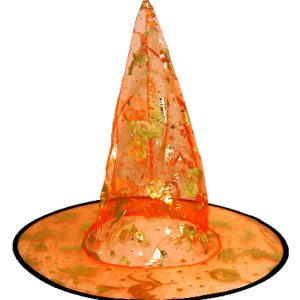 HALLOWEEN HAT ORANG W/GOLD WITCH PRINT