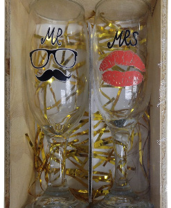 GLASS CHAMPHAGNE MUS/LIPS IN WOOD/BOX