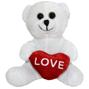 TEDDY BEAR WHITE W/RED HEART 15CM
