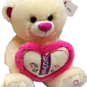 TEDDY BEIGE W/PINK HEART & FRILLS 30CM