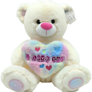 TEDDY BEIGE W/COLOURFULL LOVE HEART 30CM