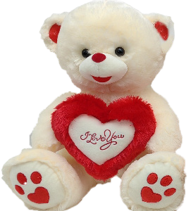 TEDDY BEIGE W/RED LOVE HEART 80CM