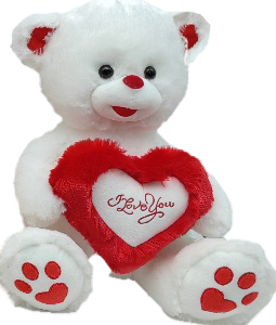 TEDDY WHITE W/RED LOVE HEART 80CM