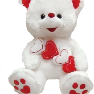 TEDDY WHITE W/4 RED & WT HEARTS 60CMCM
