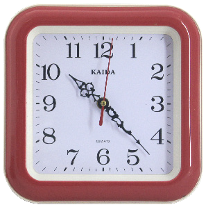 CLOCK RED/WHITE SQUARE 22X22CM