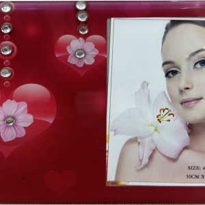 FRAME GLASS PHOTO 2 HEARTS/FLOWERS 4X6"