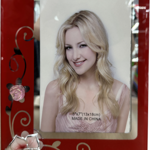 FRAME GLASS PHOTO RED W/FLOWERS 4X6"