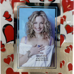 FRAME GLASS PHOTO W/RED HEARTS 4X6"