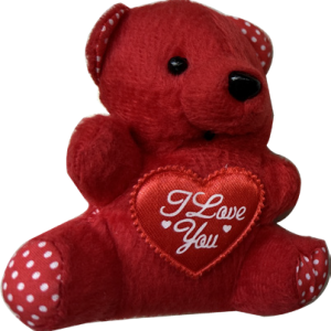 TEDDY K/RING WHITE WITH RED HEART 10CM