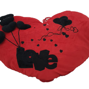 PILLOW HEART RED/BK WLOVE HEART 52CM