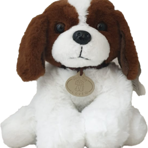 PLUSH SITTING DOG WHITE/BROWN 25CM