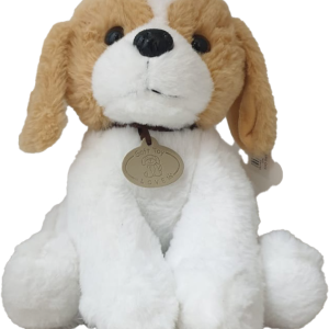 PLUSH SITTING DOG WHITE/BEIGE 25CM